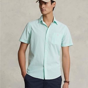 Ralph Lauren Seersucker Blue Short Sleeve Button Down